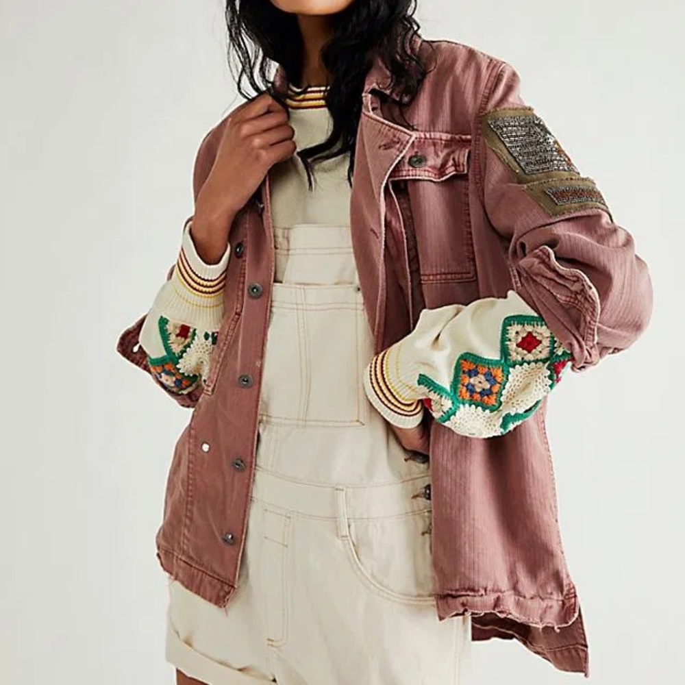Embroidered Patchwork Jacket - Pink - image 1